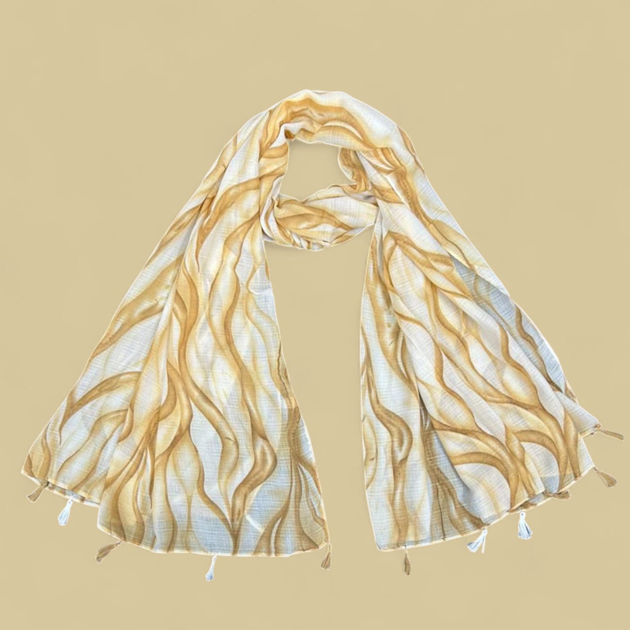 Sand Brown Waves Printed Modal Hijab