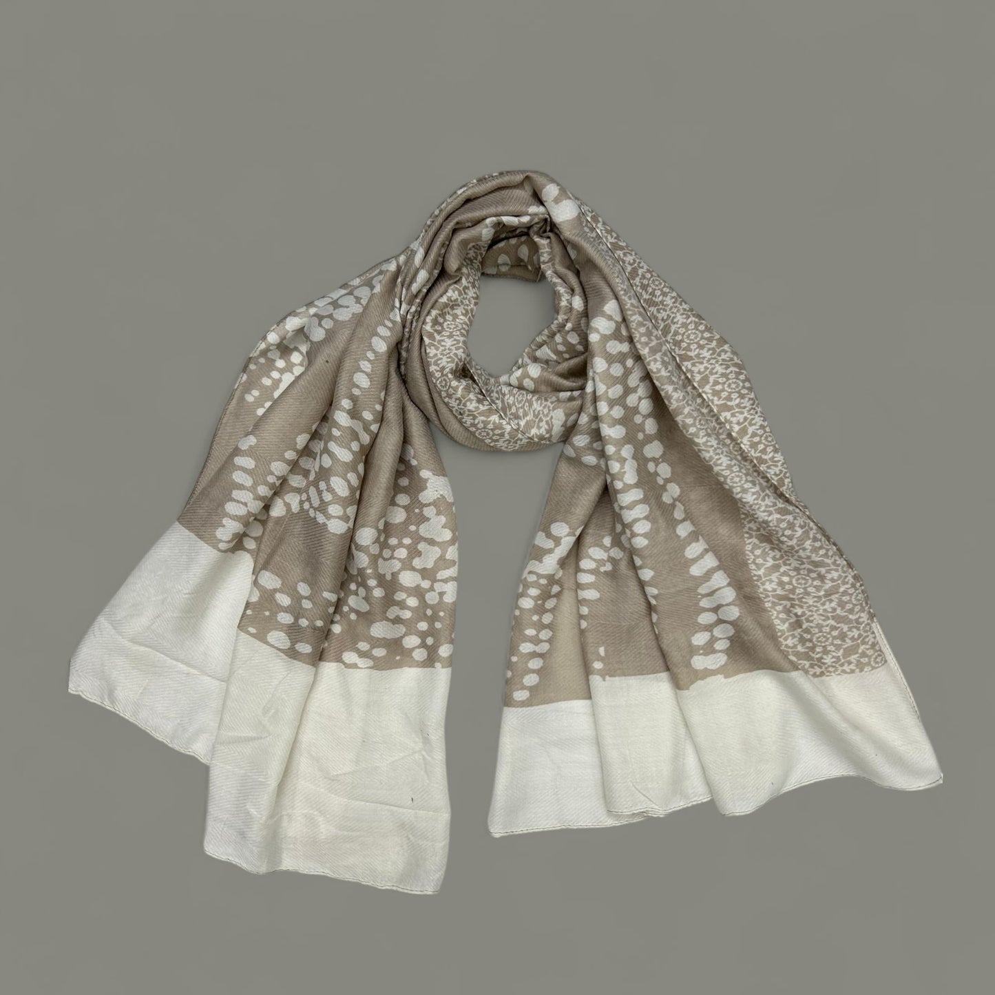 Beige White Spots Printed Modal Hijab
