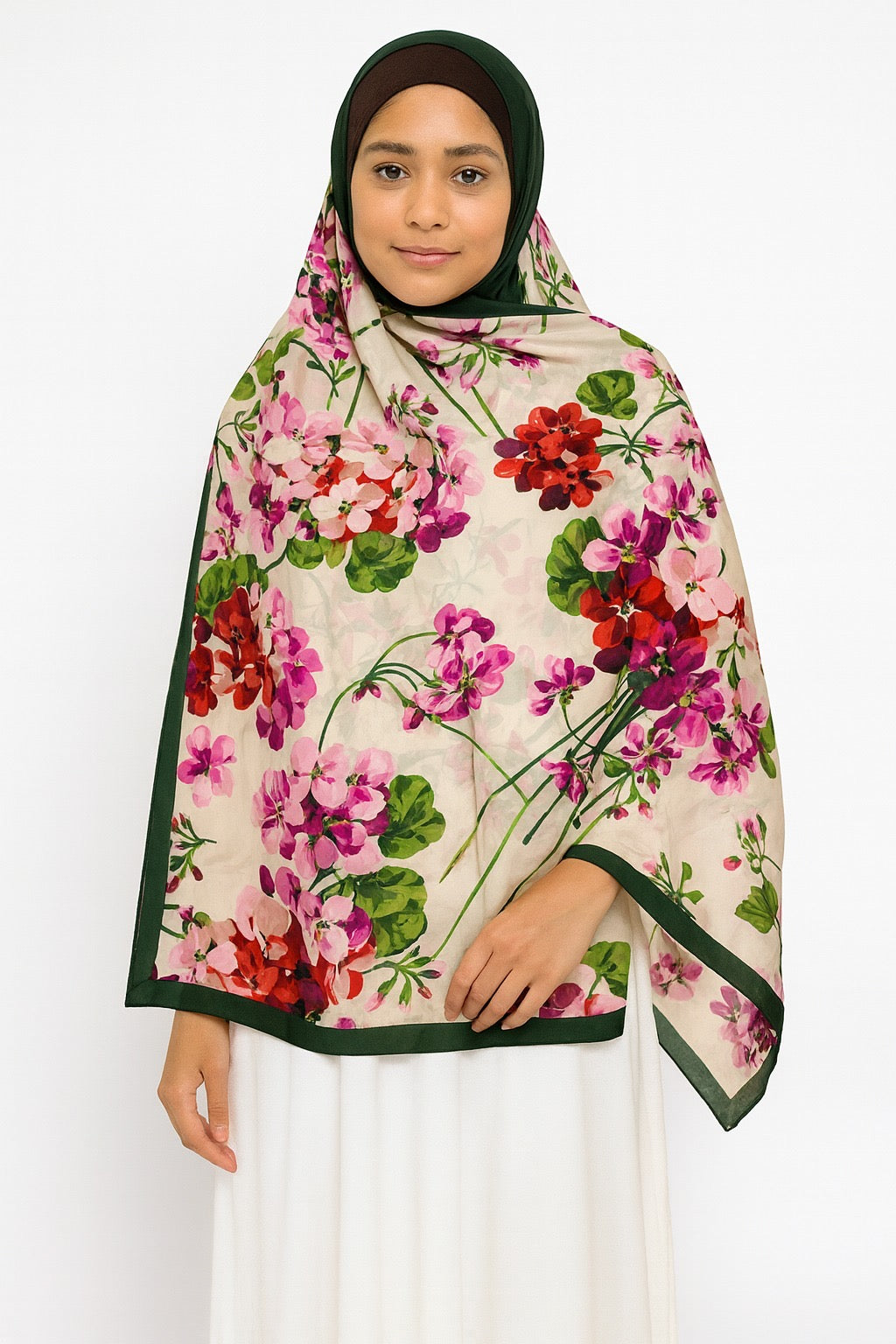 Large Satin Silk Scarf - Magenta Red Floral