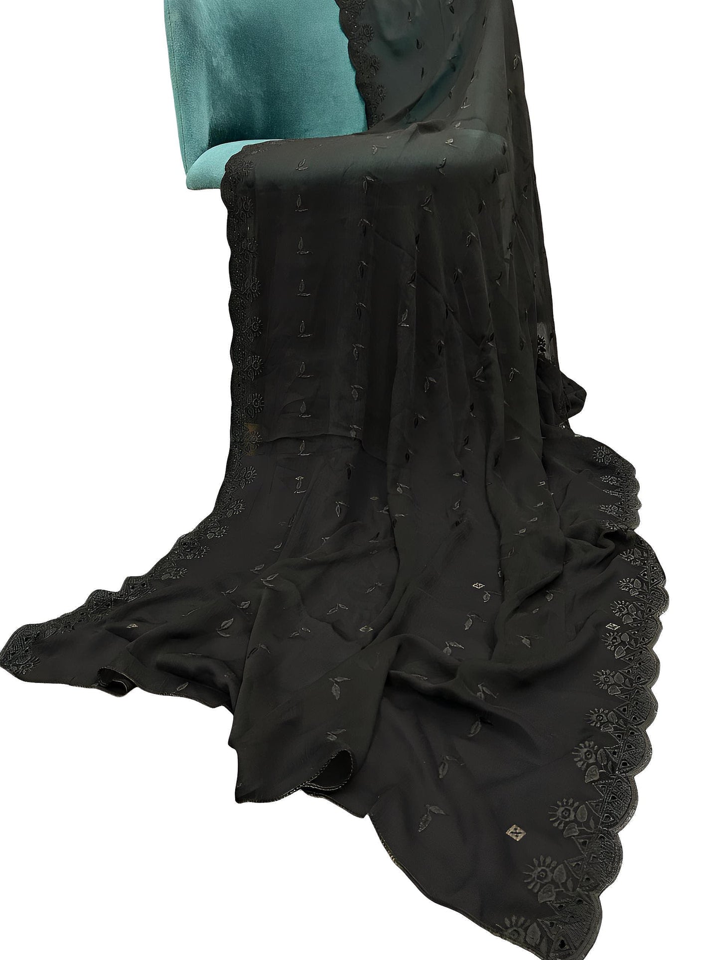 Black Leaf Embroidered Chiffon Dupatta
