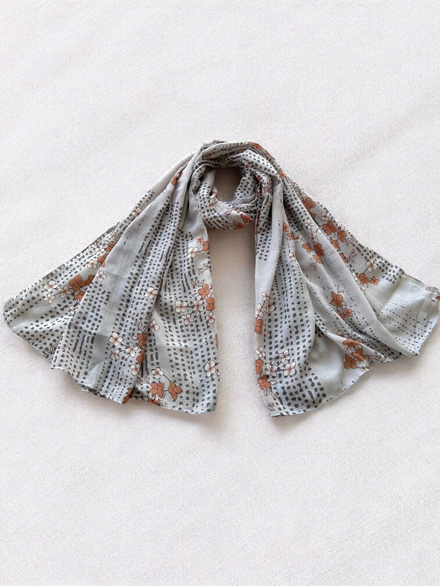 Grey Brown Flowers Printed Modal Hijab