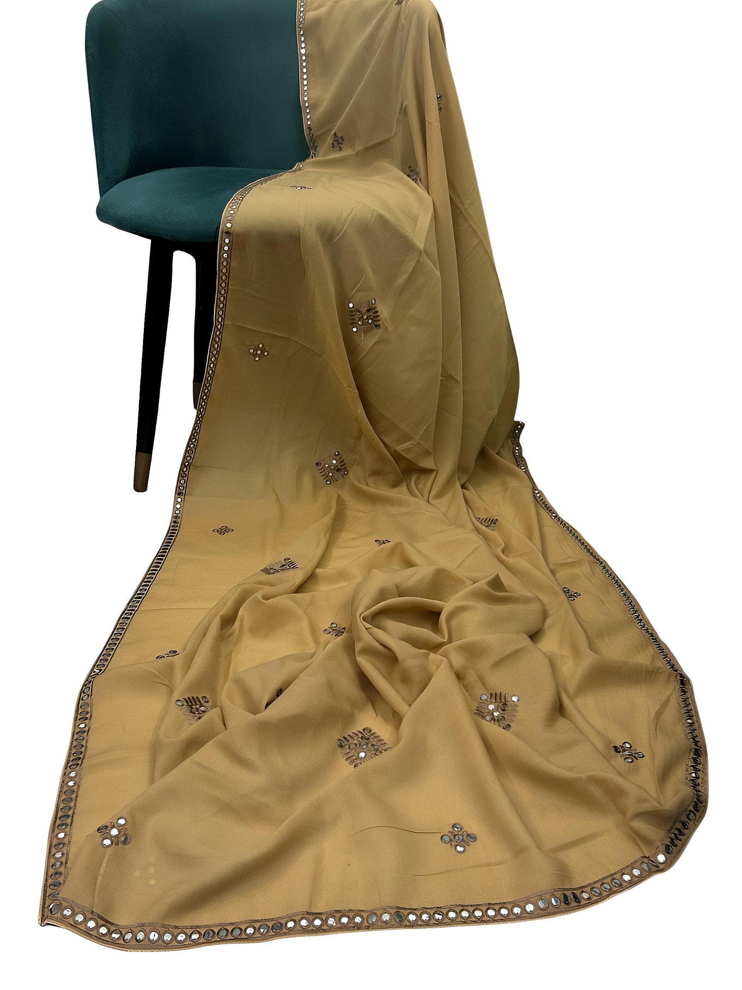 Camel Brown Bridal Mirrorwork Border Shaal