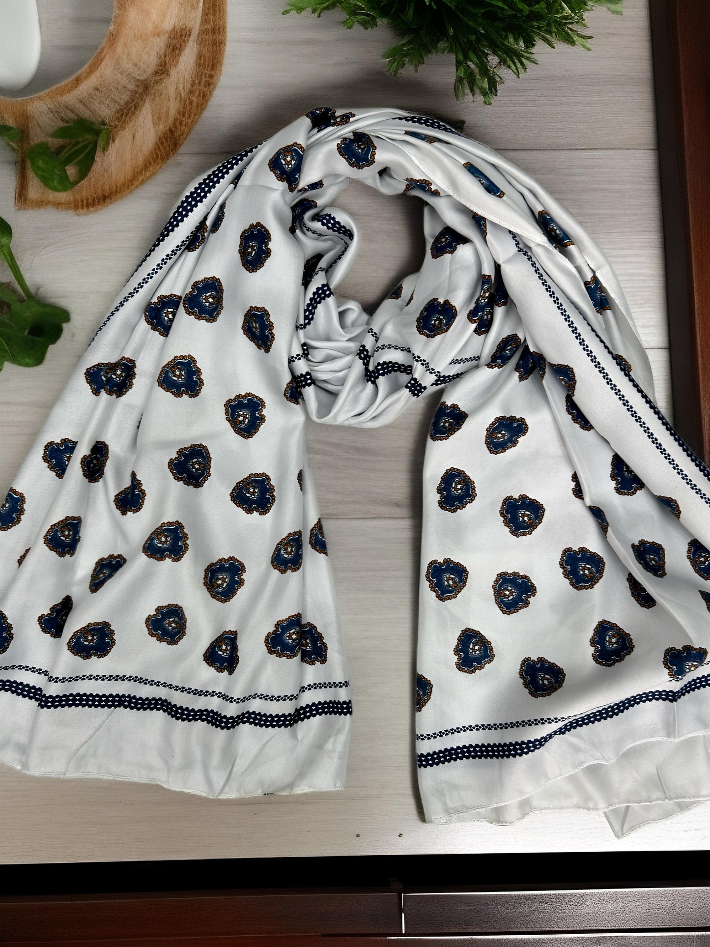 White Blue Flowers Printed Lawn Hijab