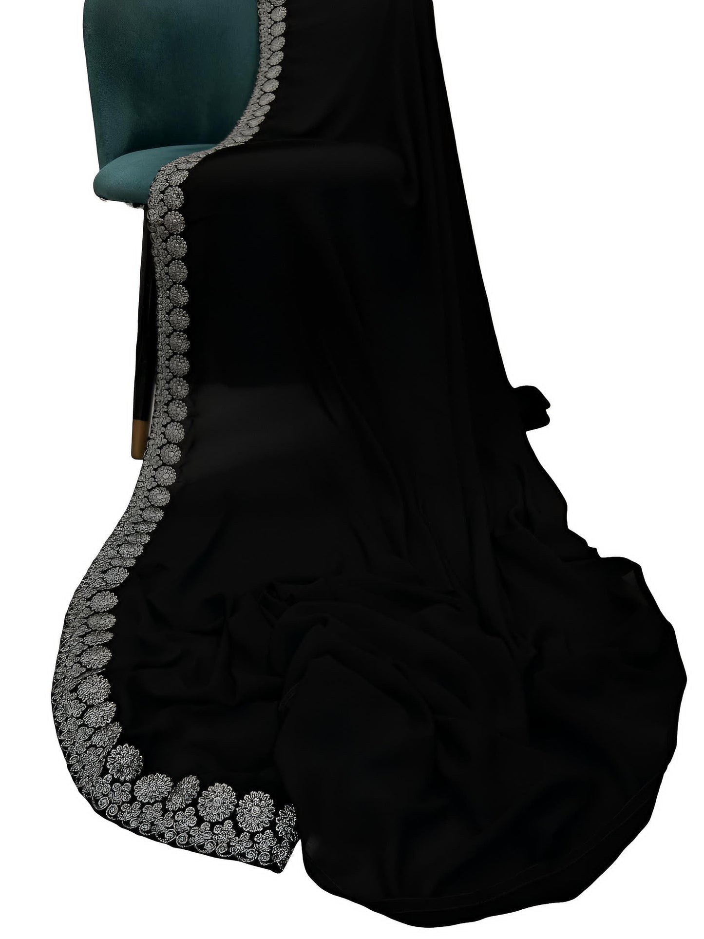 Black Silver Floral Border Shaal