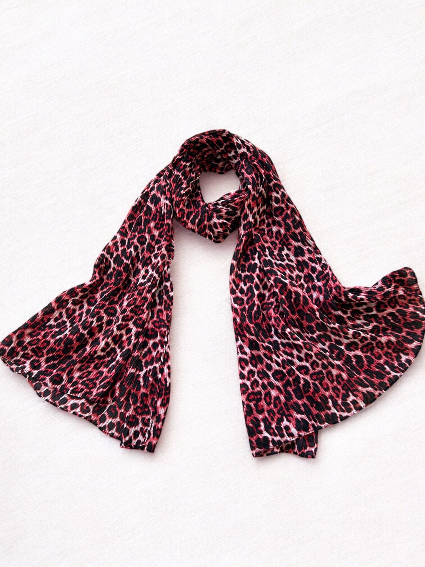 Hot Pink Black Cheetah Printed Pleated Modal Hijab