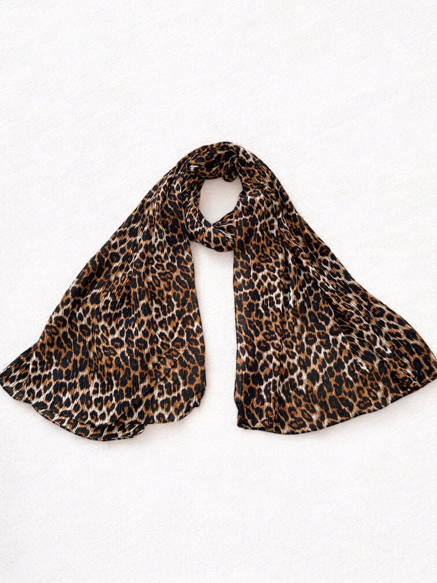 Light Brown White Cheetah Printed Pleated Modal Hijab