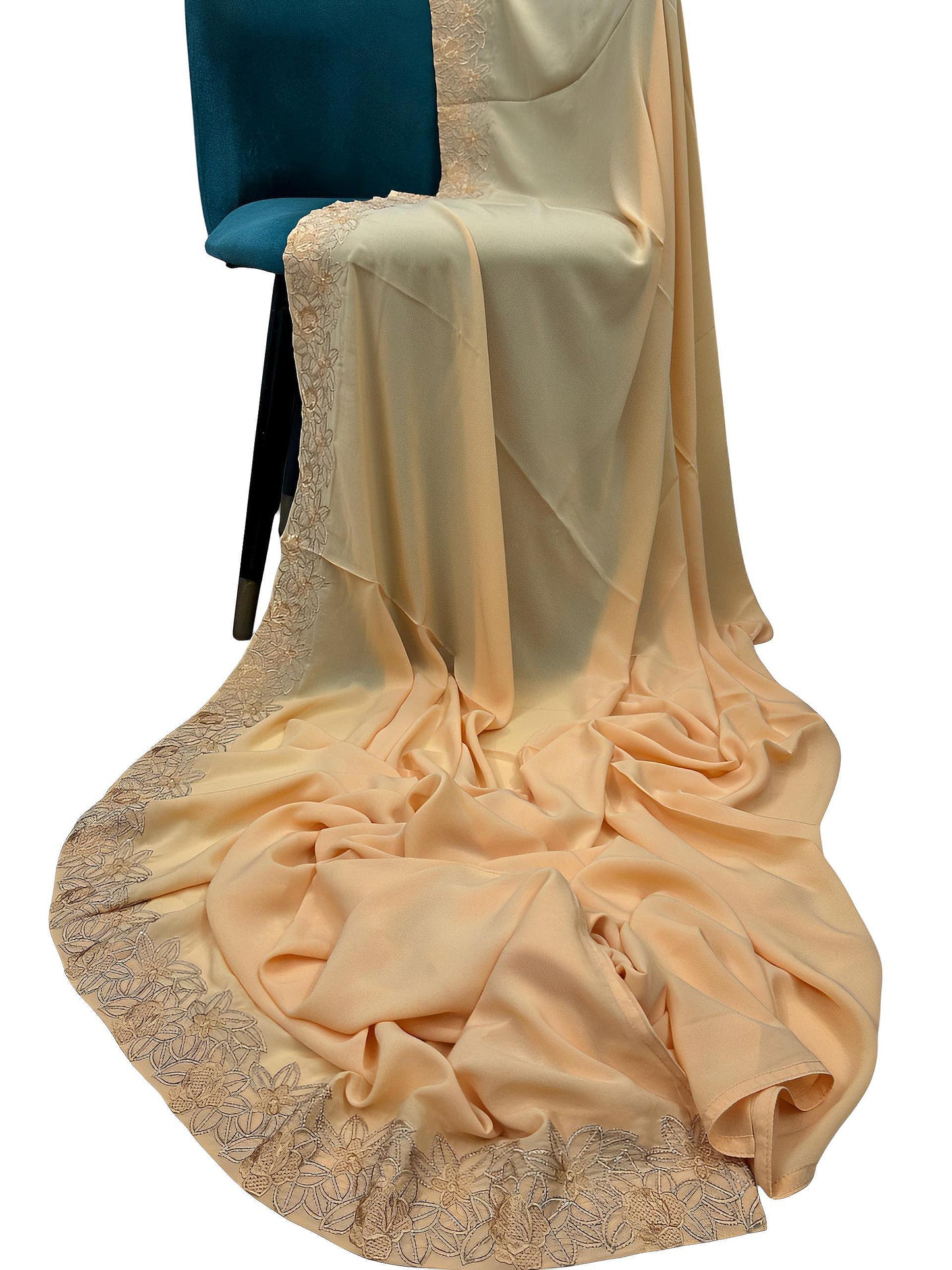 Luxury Pale Orange Floral Border Korean Shaal
