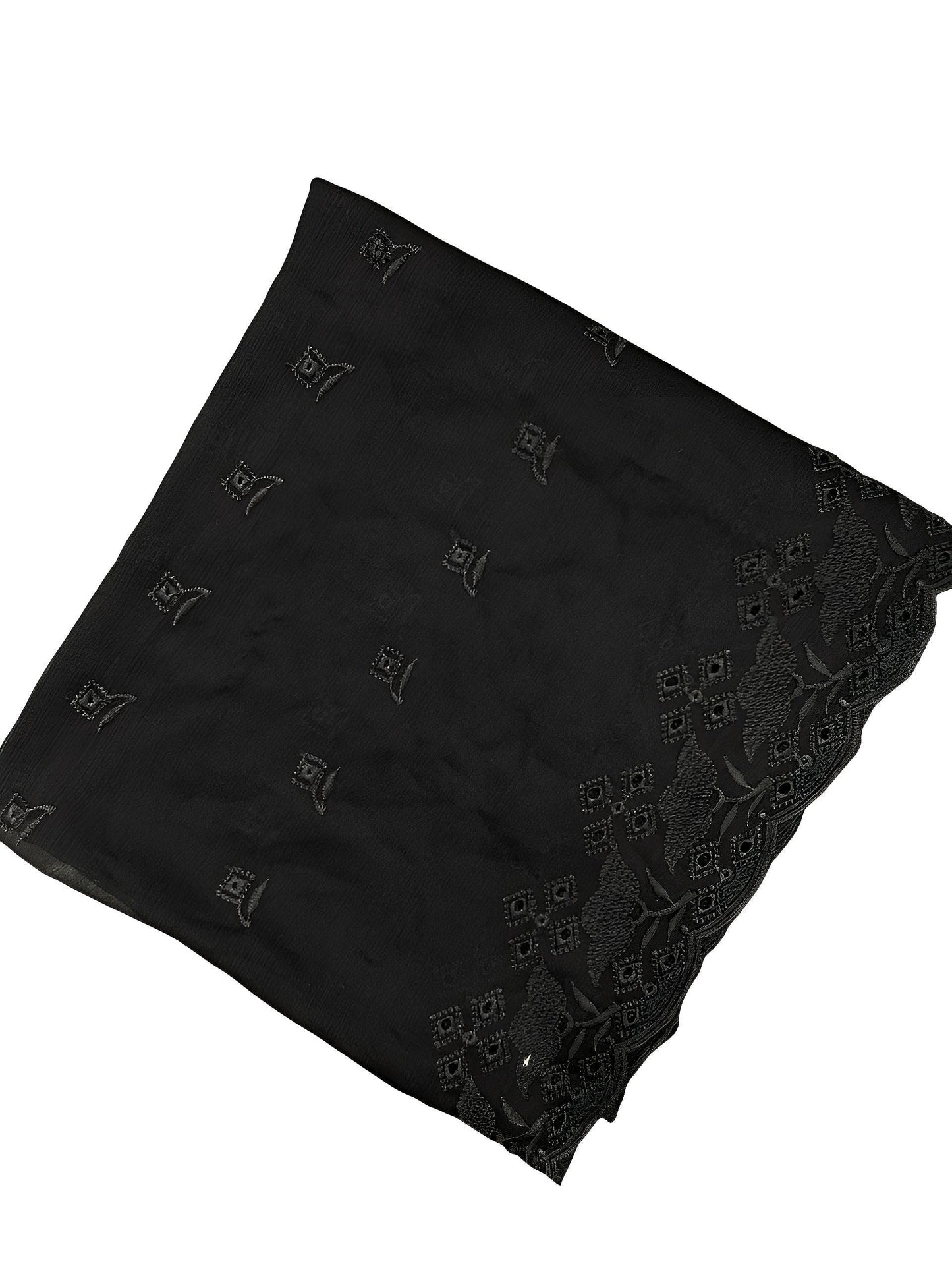 Black Leaflet Embroidered Chiffon Dupatta