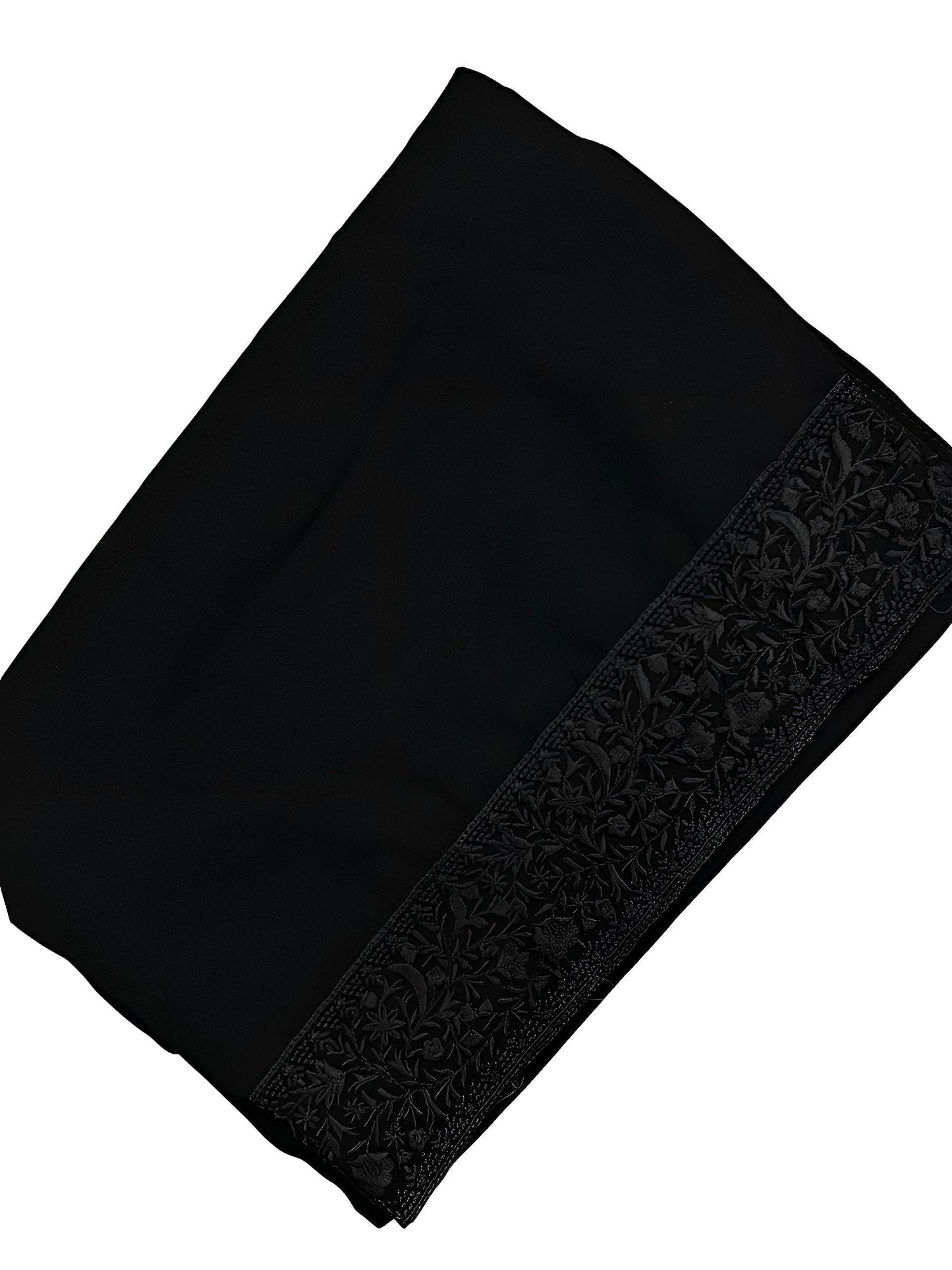 Pure Black Floral Border Shaal