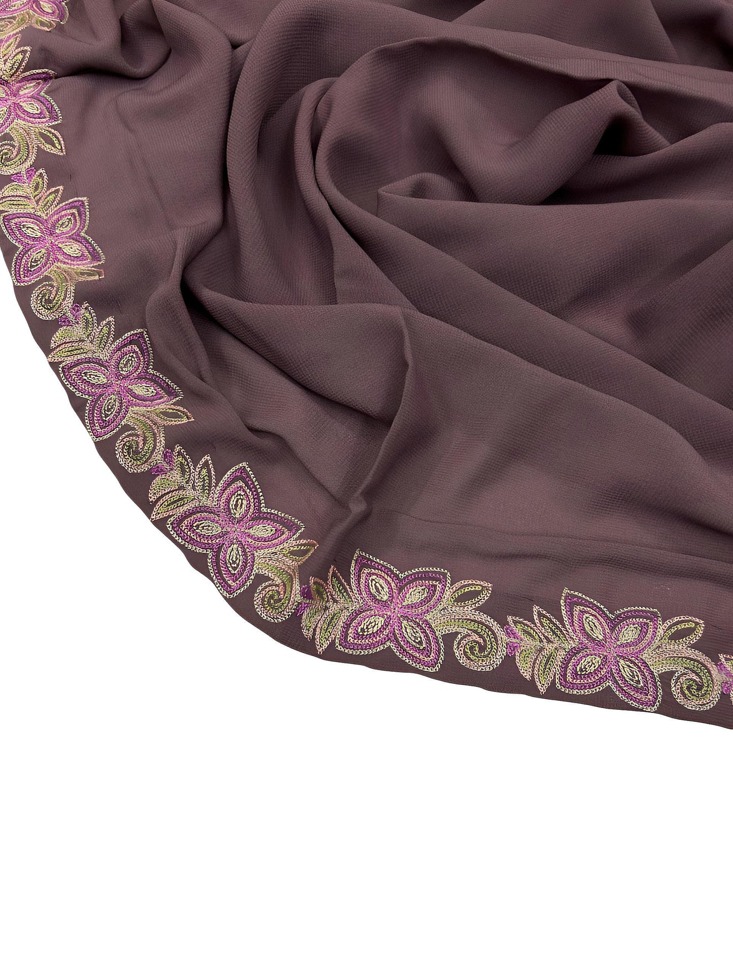Luxury Kalamata Purple Floral Border Korean Shaal
