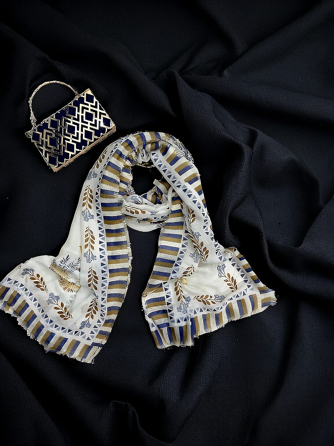 White Tribal Printed Modal Hijab