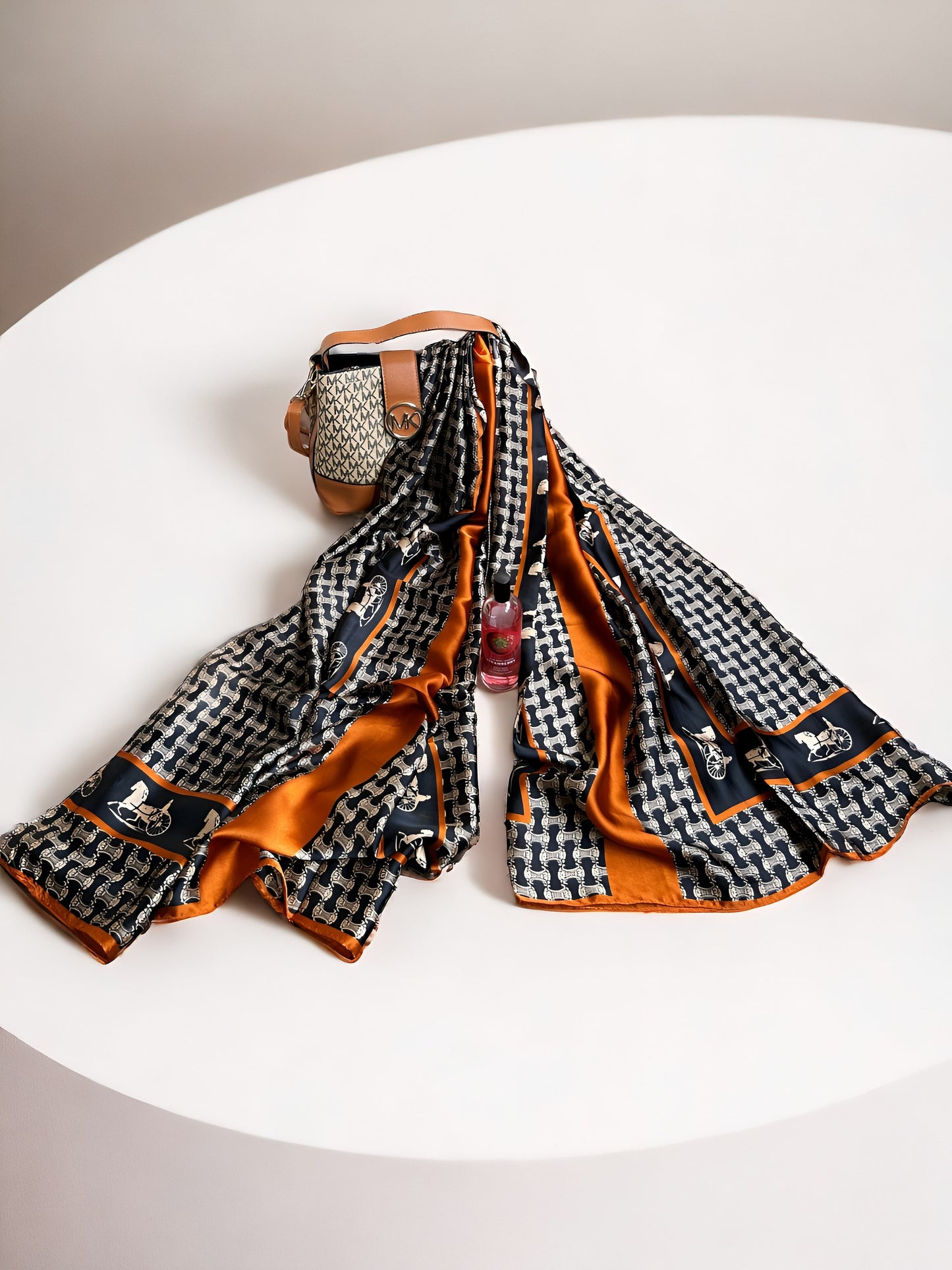 Large Satin Silk Hijab - Hermes Black Rust