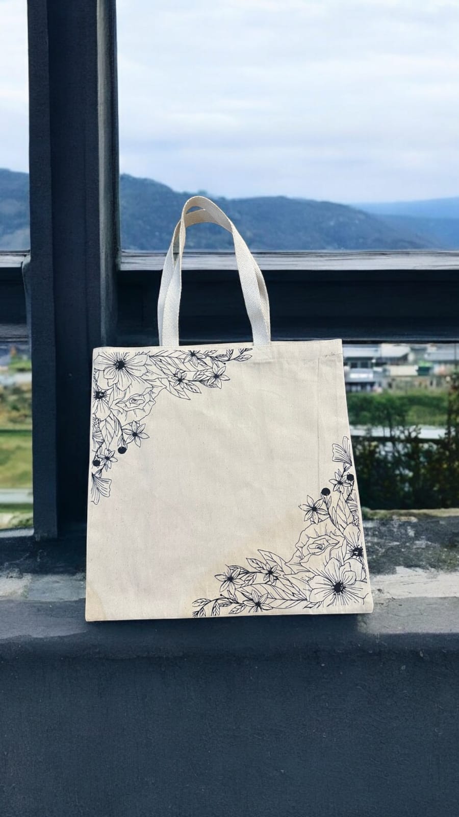 Black Flowers Tote Bag