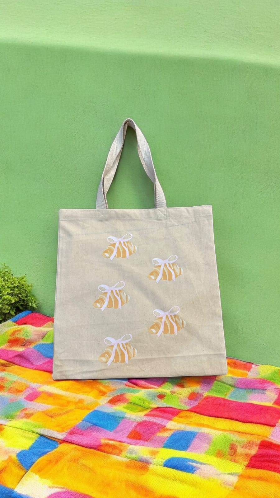 White Ribbon Croissant Tote Bag