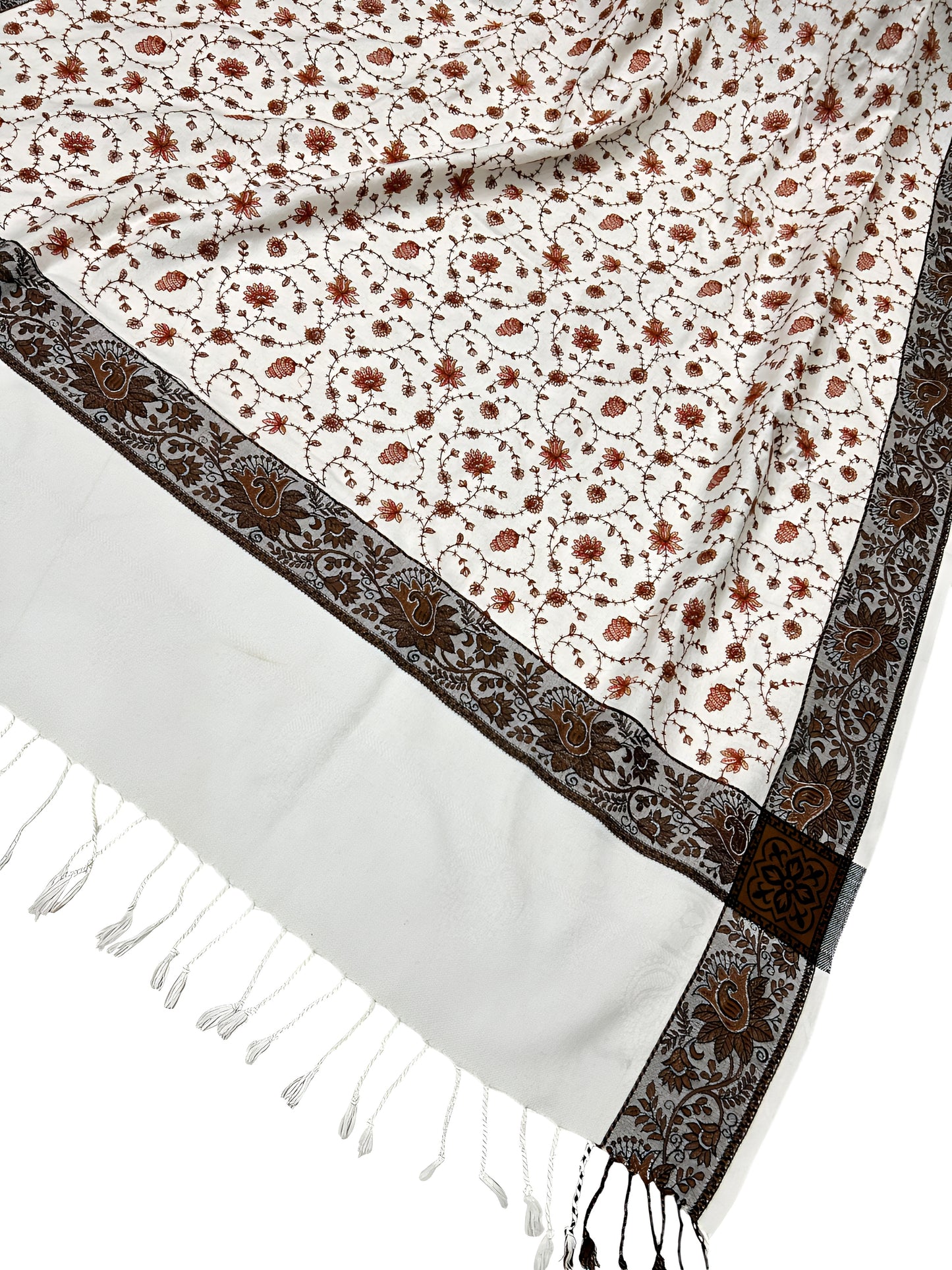 White - Embroidered Threadwork Kashmiri Shawl