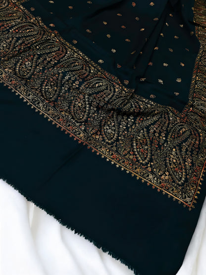 Black Gold - Hand Embroidered Paisley Kashmiri Shawl