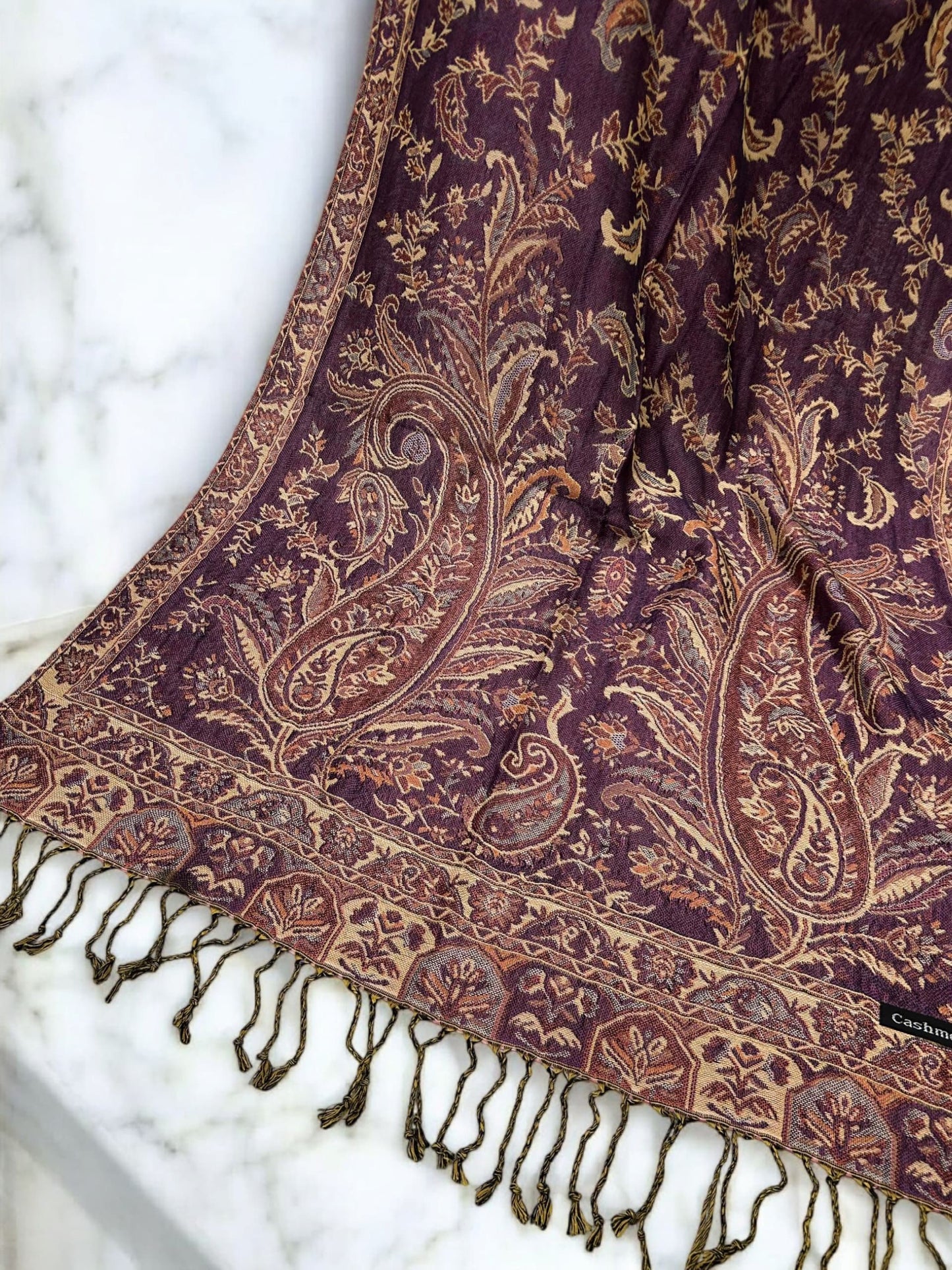 Purple Rose Curved Paisley Pashmina Hijab