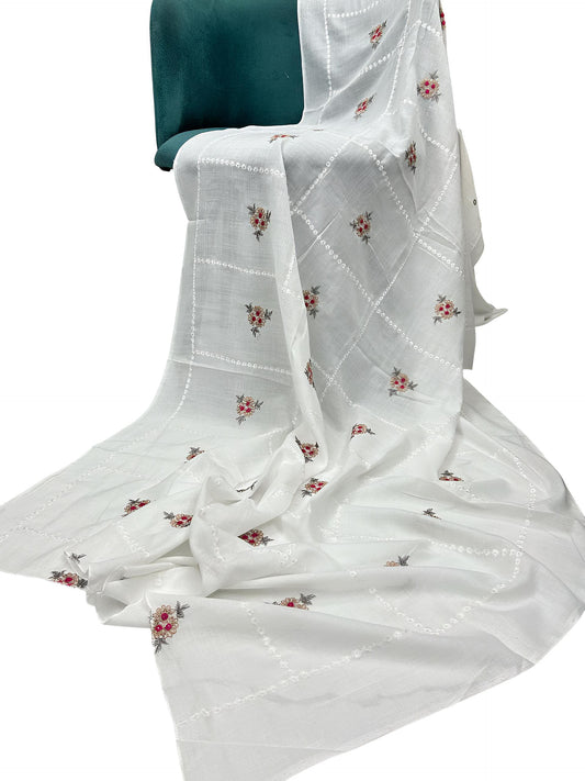 Waxflower Handembroidered Lawn Dupatta