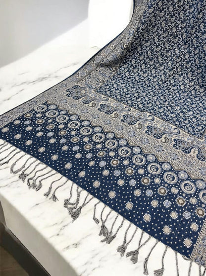 Navy Blue Fawn Dotted Dual Tone Pashmina Hijab