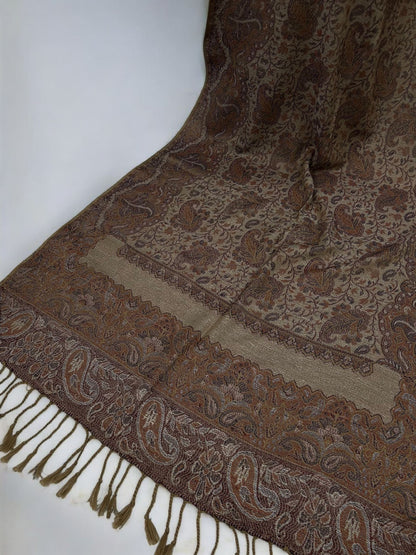 Khaki Brown Orange Red Two-tone Paisley Pashmina Hijab
