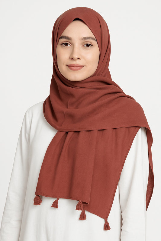 Brick Brown - Lawn Tassel Hijab
