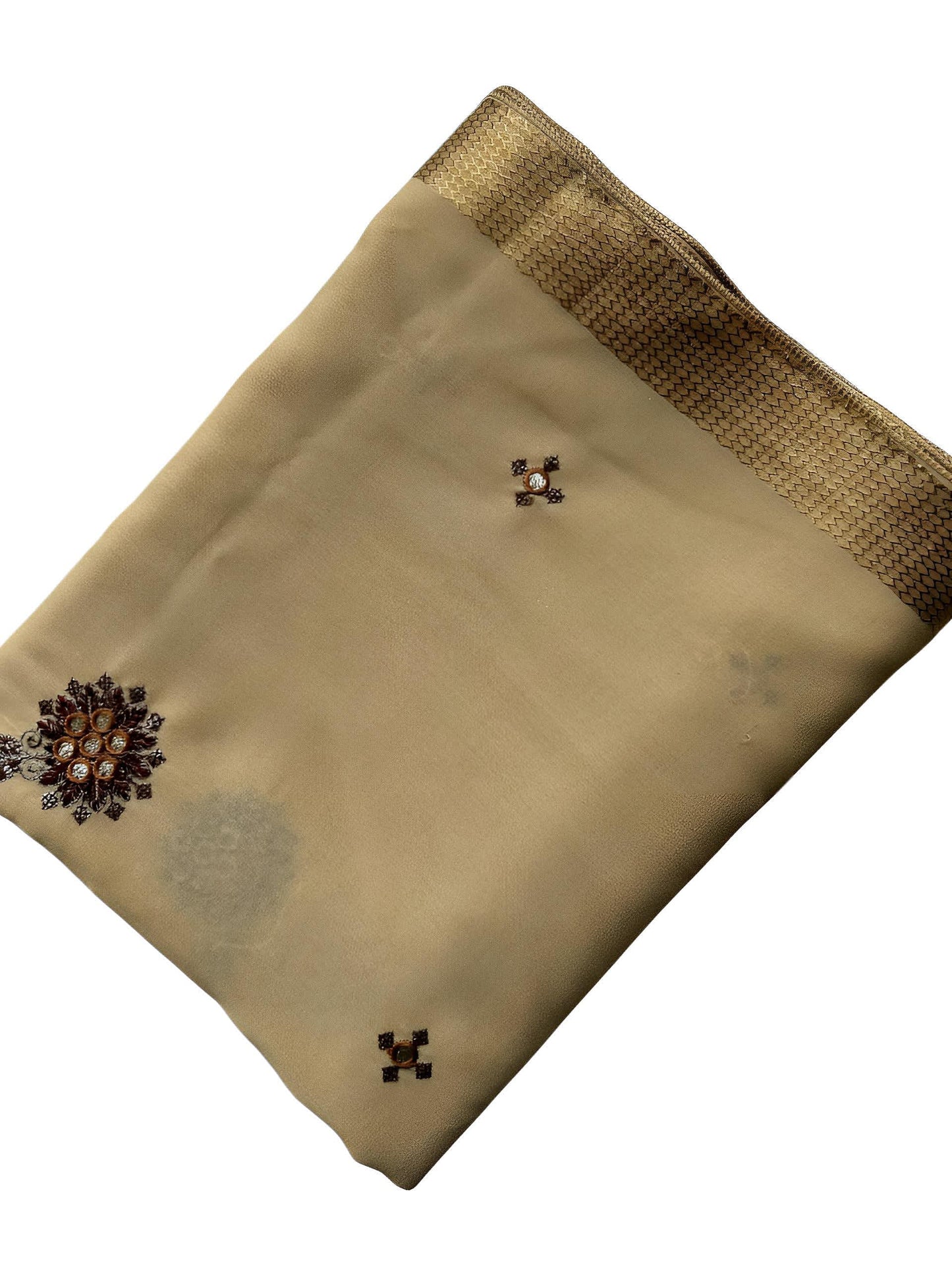 Pine Brown Floral Shiny Border Shaal