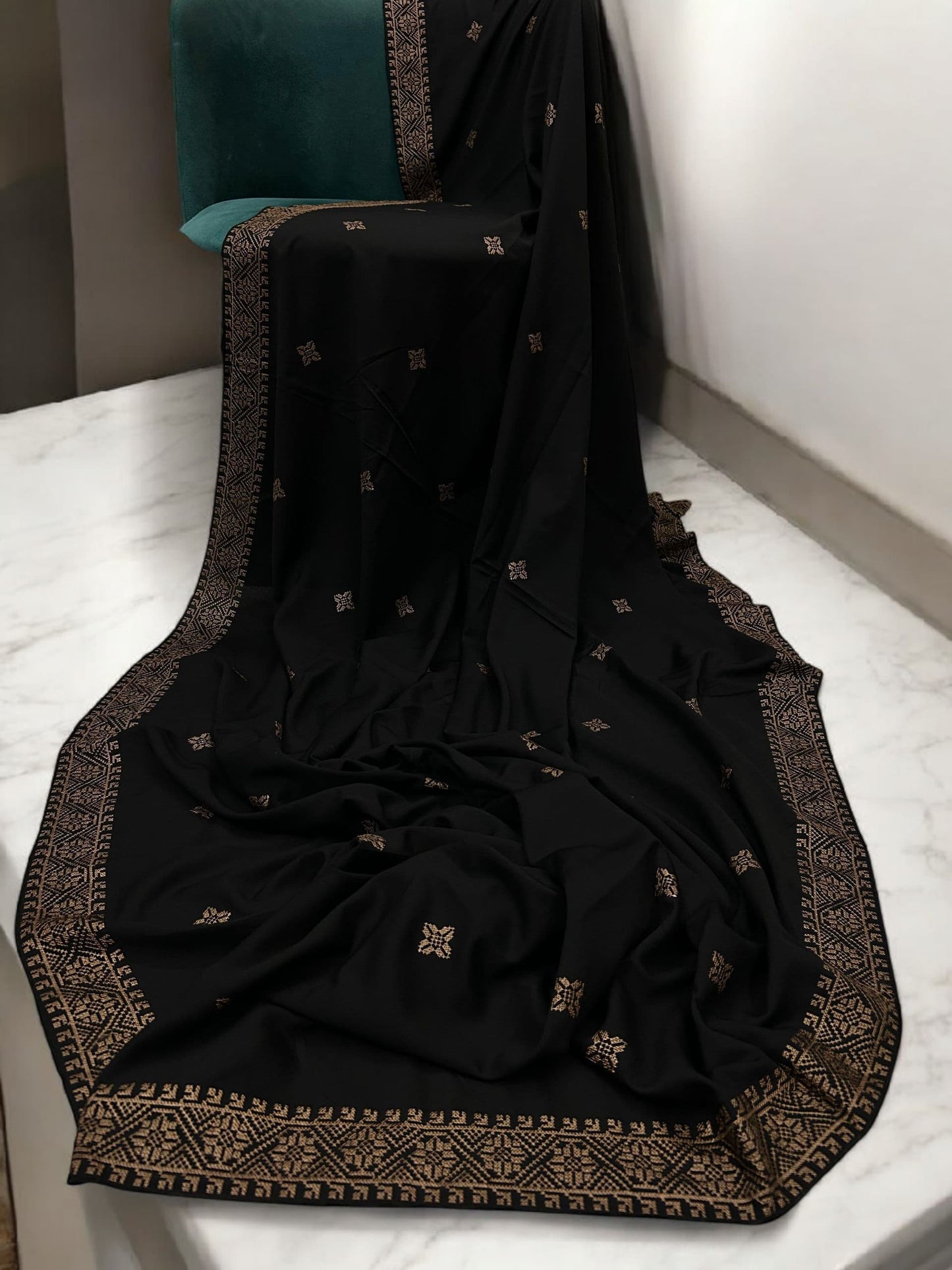 Black Rosegold Mosaic Fancy Embroidered Shaal
