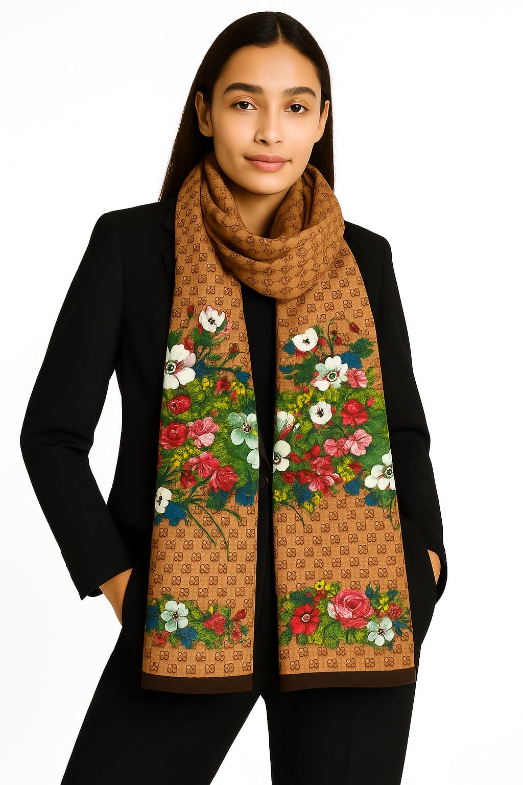 Printed Viscose Wool Hijab - Savanna Brown Gucci