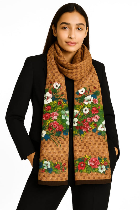 Printed Viscose Wool Hijab - Savanna Brown Gucci