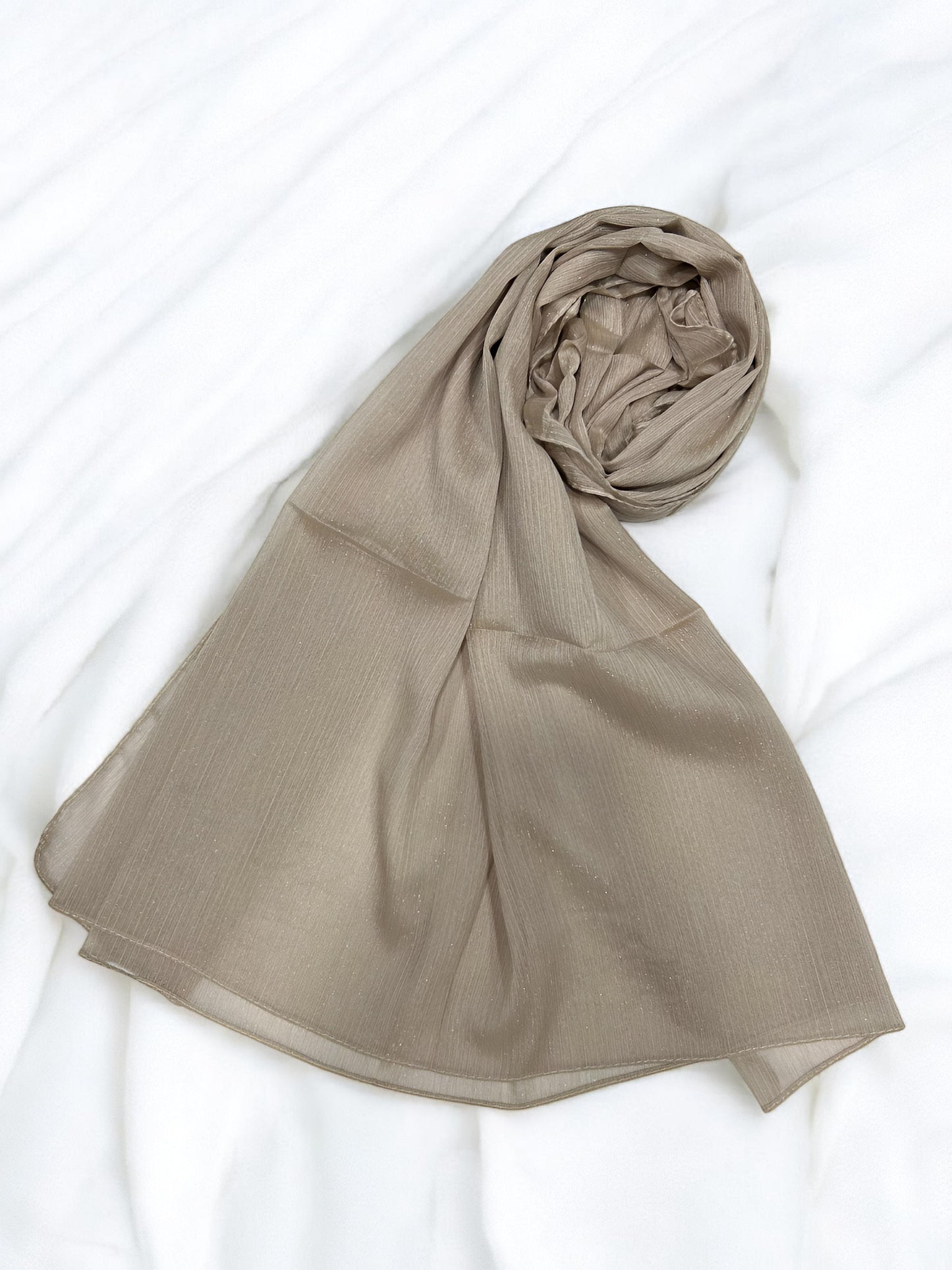 Oat Brown - Crinkle Shimmer Chiffon Wedding Party Occasion Hijab Scarf