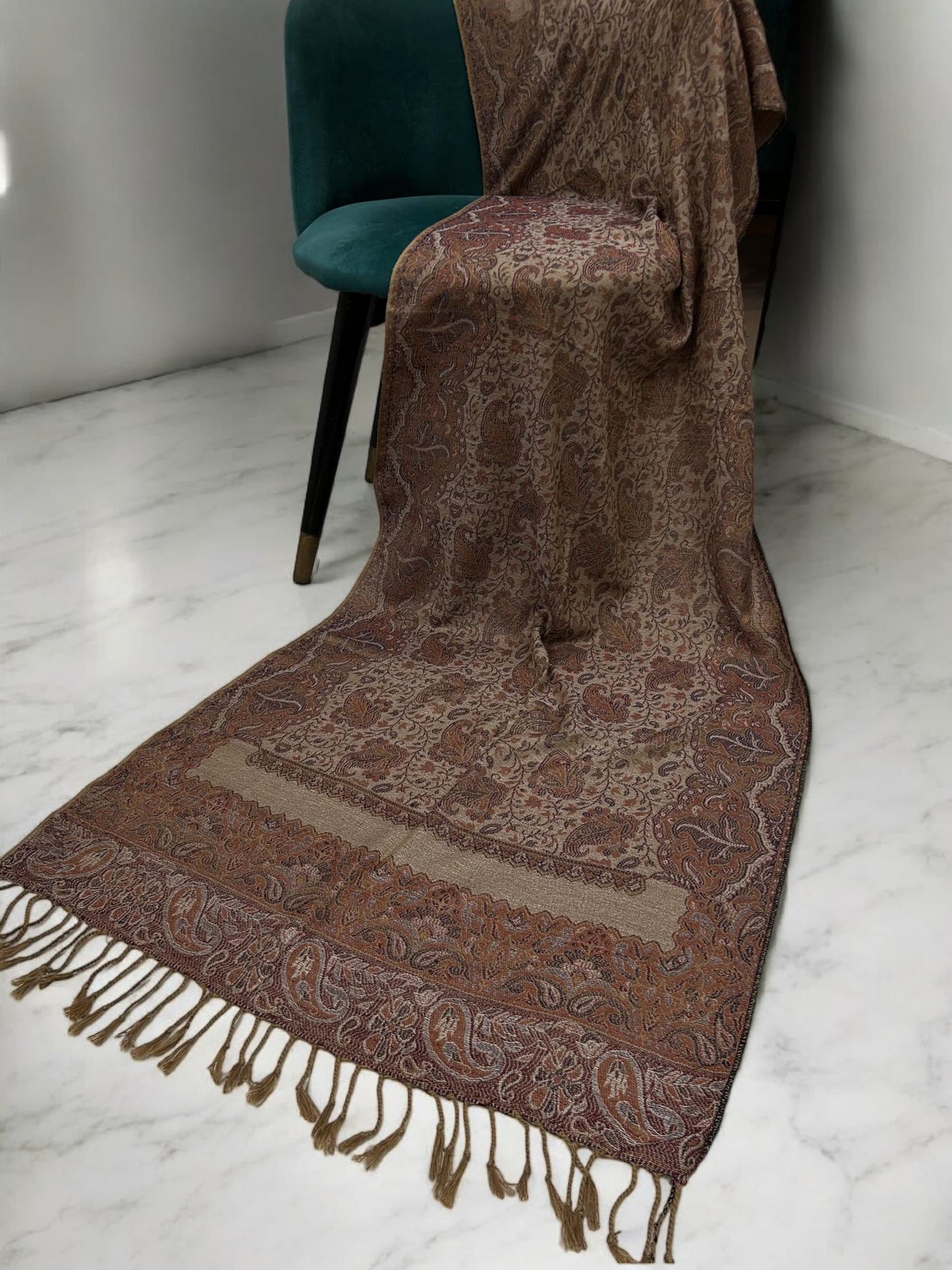 Khaki Brown Orange Red Two-tone Paisley Pashmina Hijab