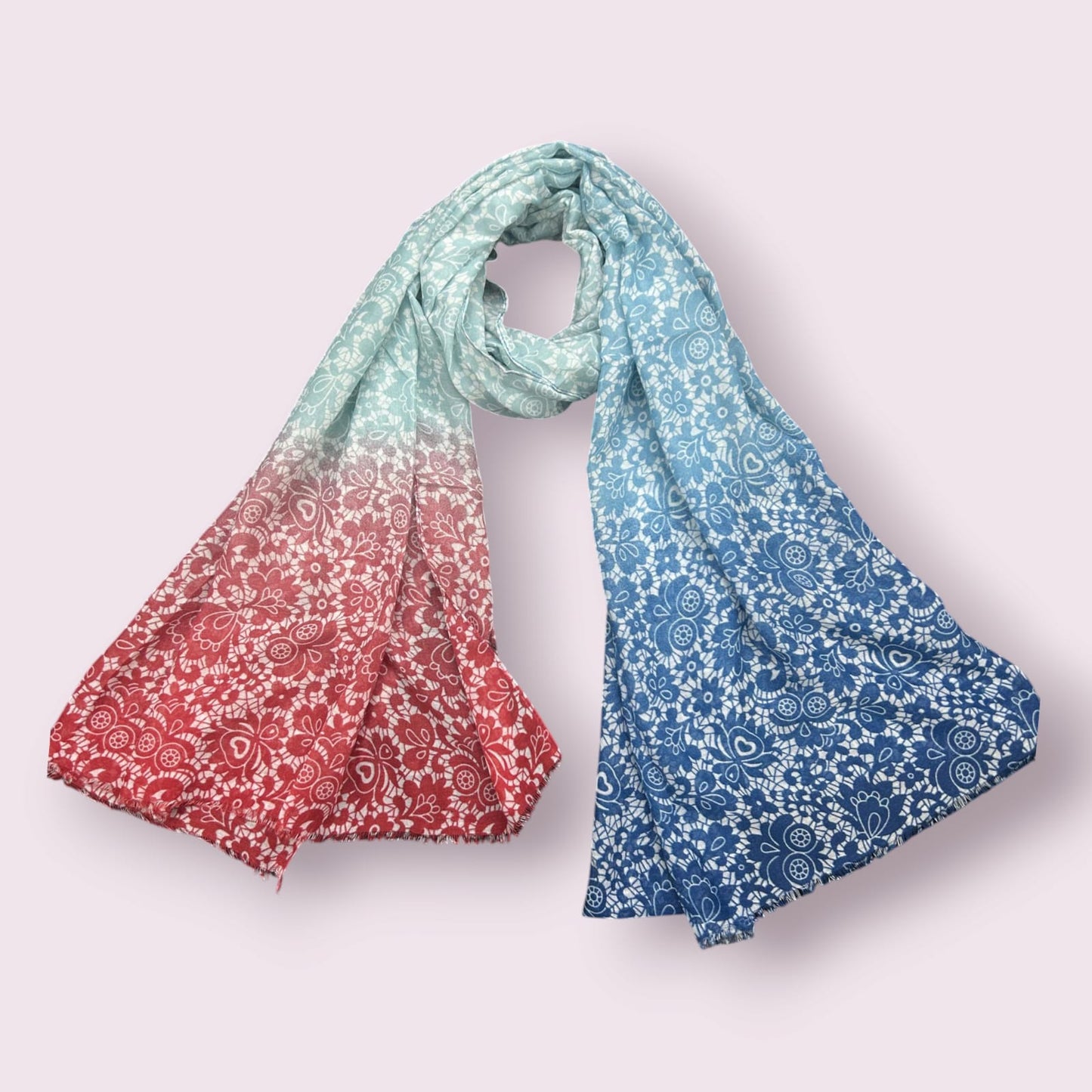 Blue Red White Damask Printed Modal Hijab