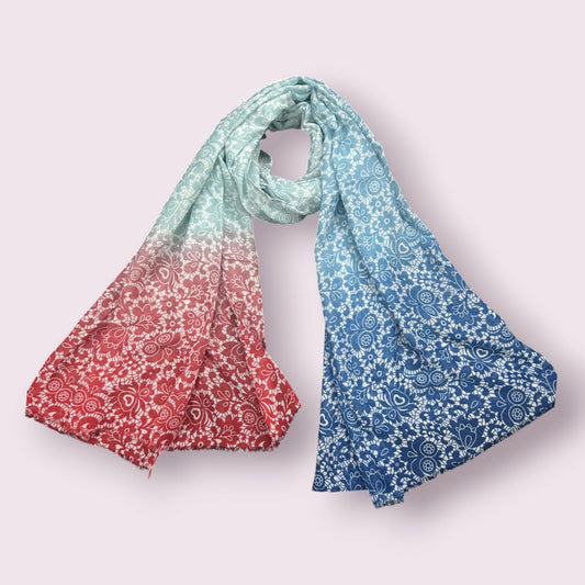 Blue Red White Damask Printed Modal Hijab