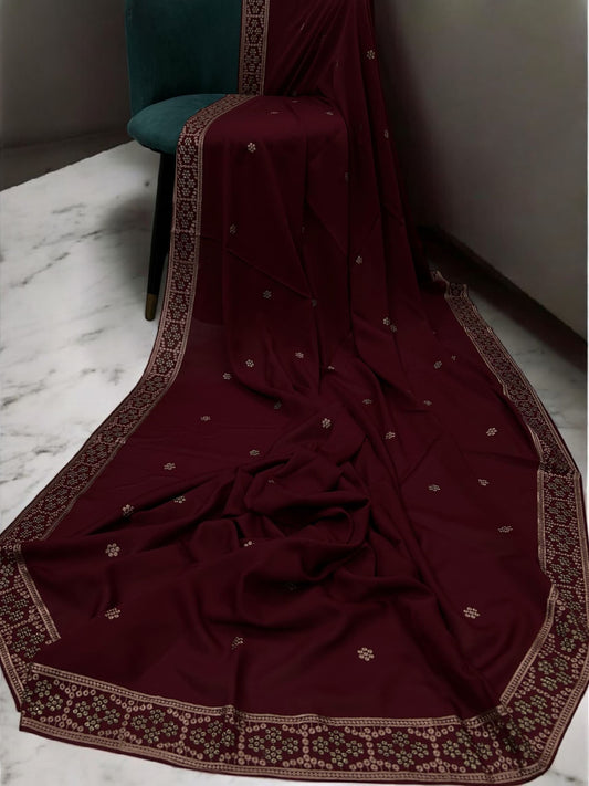 Maroon Rosegold Honeycomb Fancy Embroidered Shaal