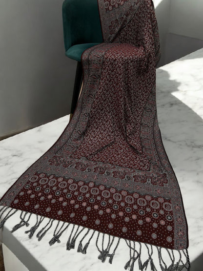 Maroon Pink Silver Dotted Two-tone Paisley Pashmina Hijab