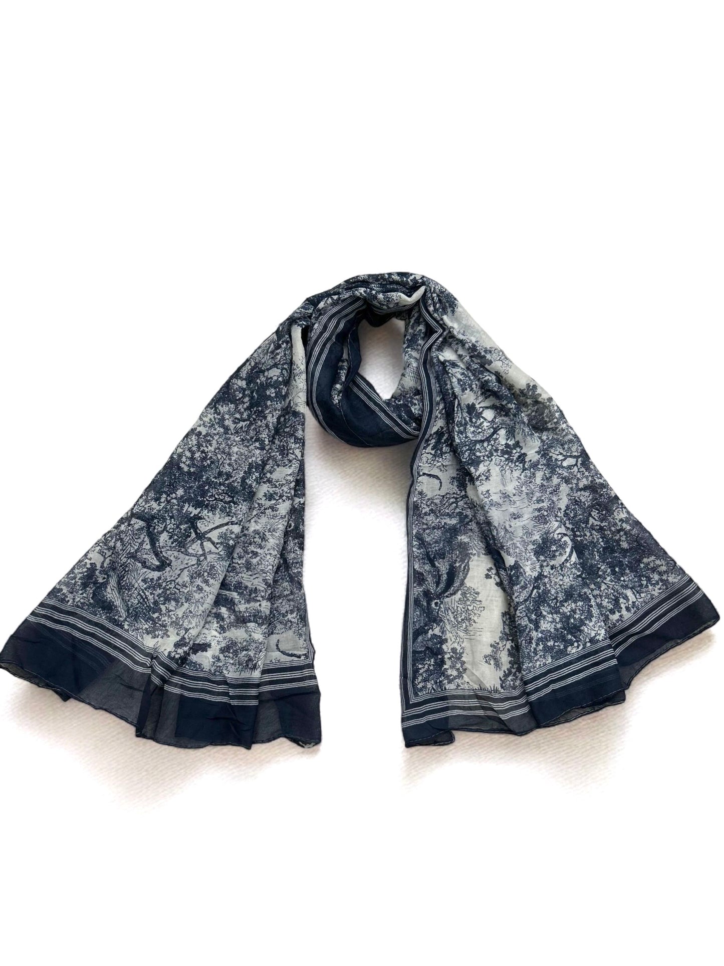 Blue White Jungle Printed Modal Hijab