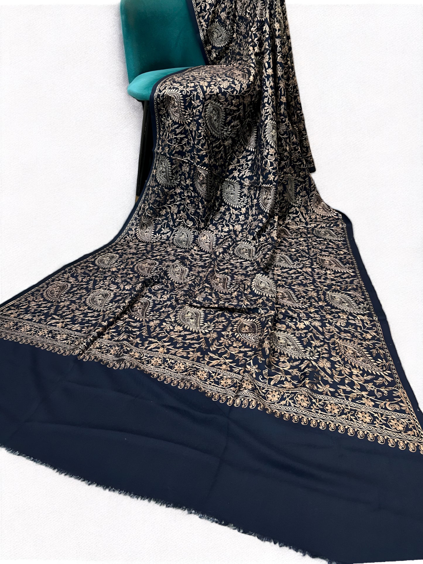 Navy - Embroidered Kalamkar Kashmiri Shawl
