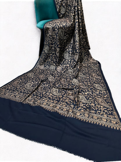 Navy - Embroidered Kalamkar Kashmiri Shawl