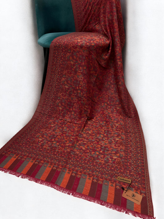 Maroon Orange Floral Kani Pashmina Hijab