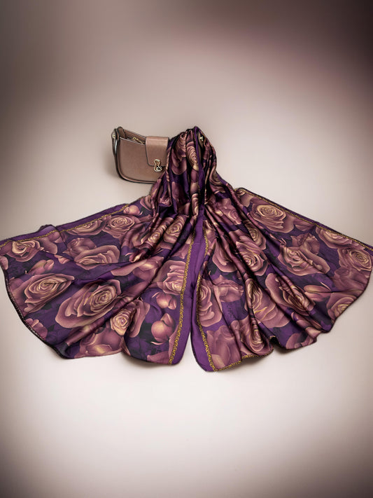 Large Satin Silk Scarf - Dewberry Damson