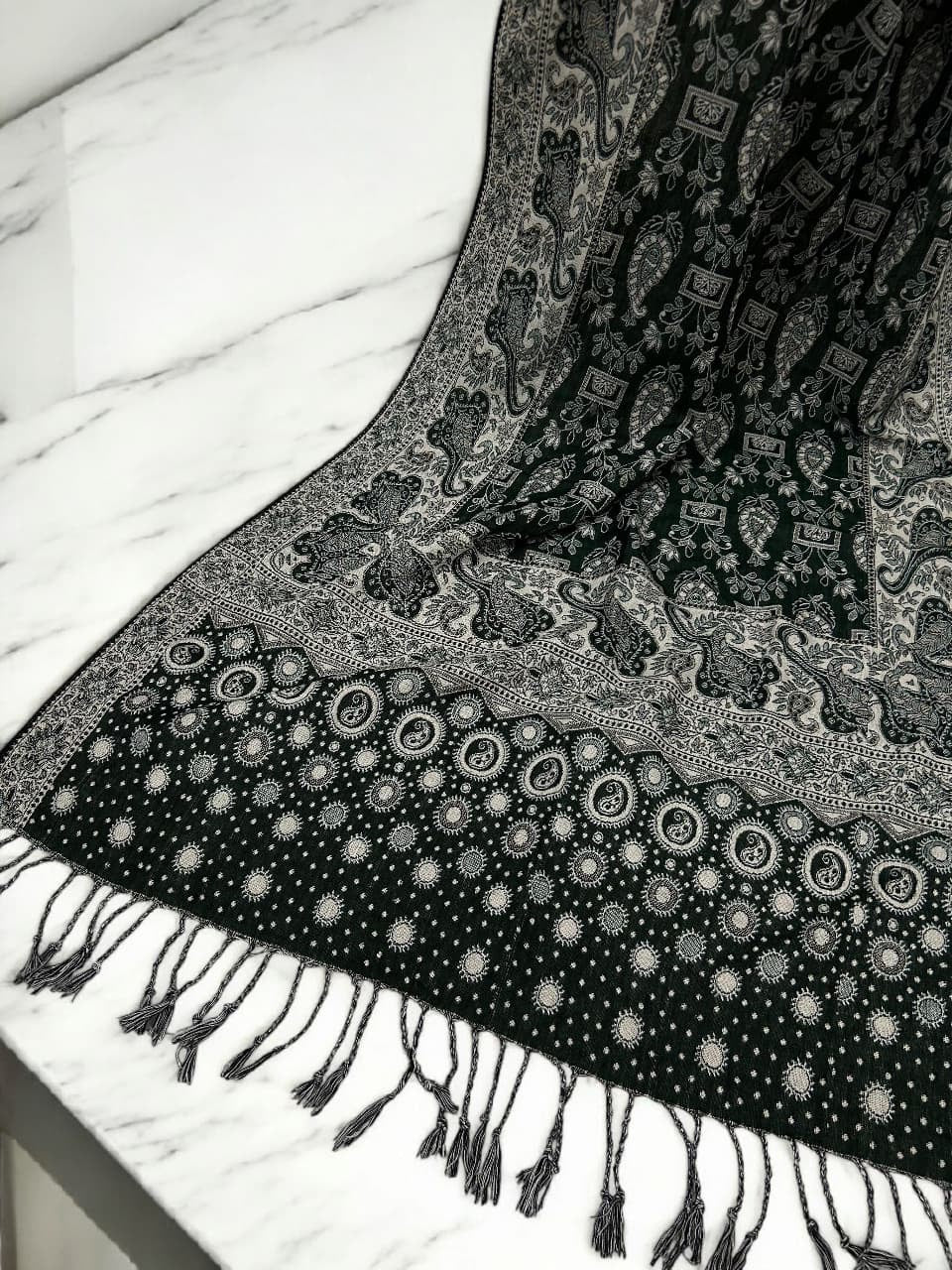 Flag Green Silver Dotted Dual Tone Pashmina Hijab