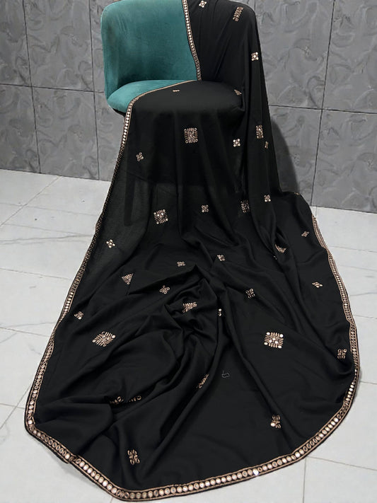 Black Mirrorwork Fancy Embroidered Shaal