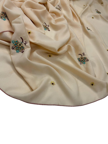 Vanilla Floral Embroidered Plain Shaal