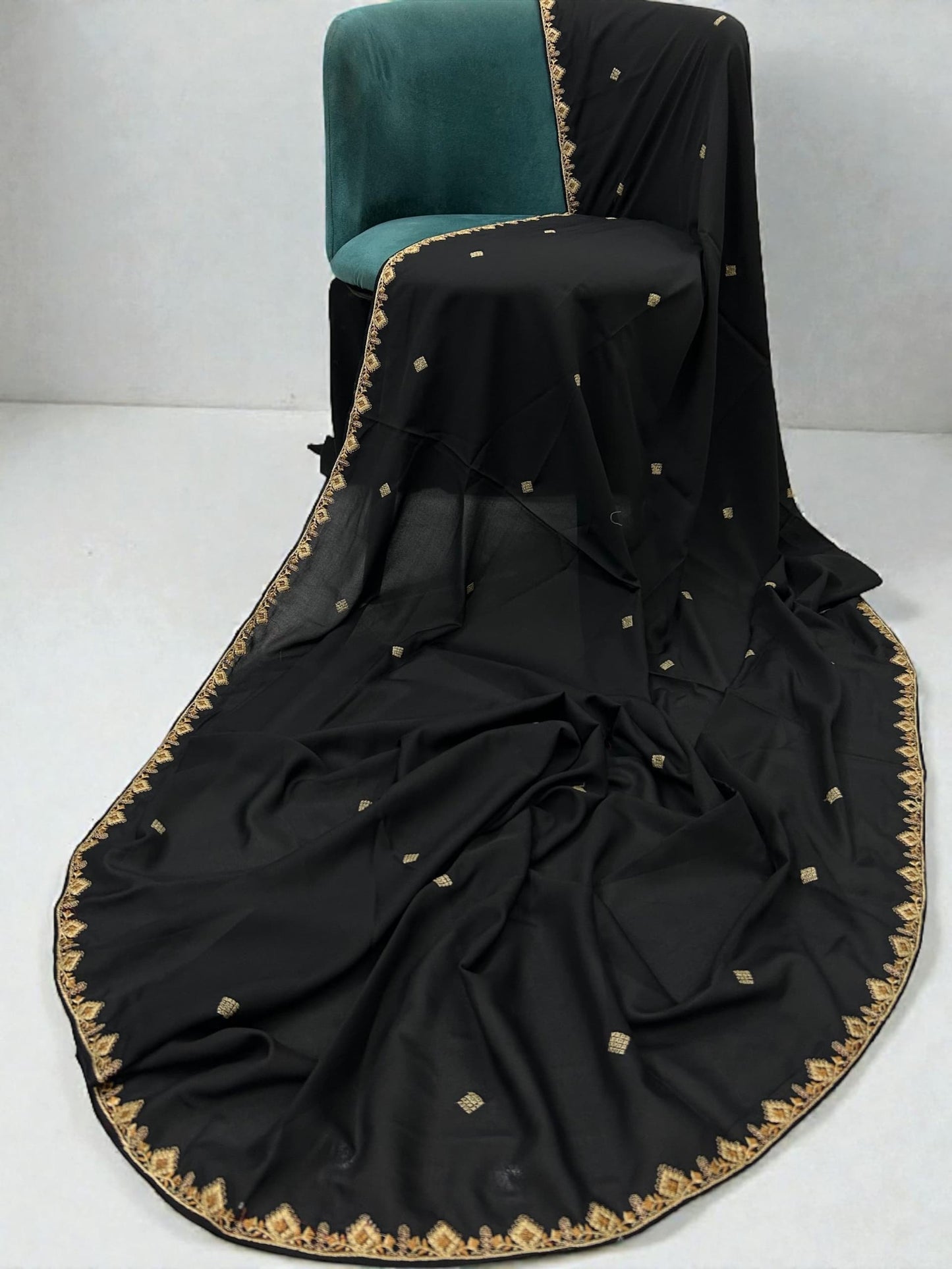 Black Orange Square Embroidered Shaal