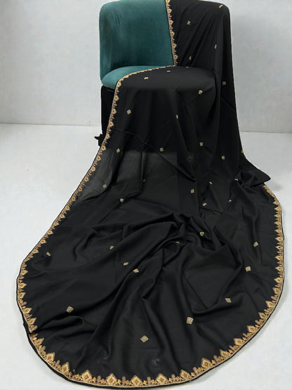 Black Orange Square Embroidered Shaal