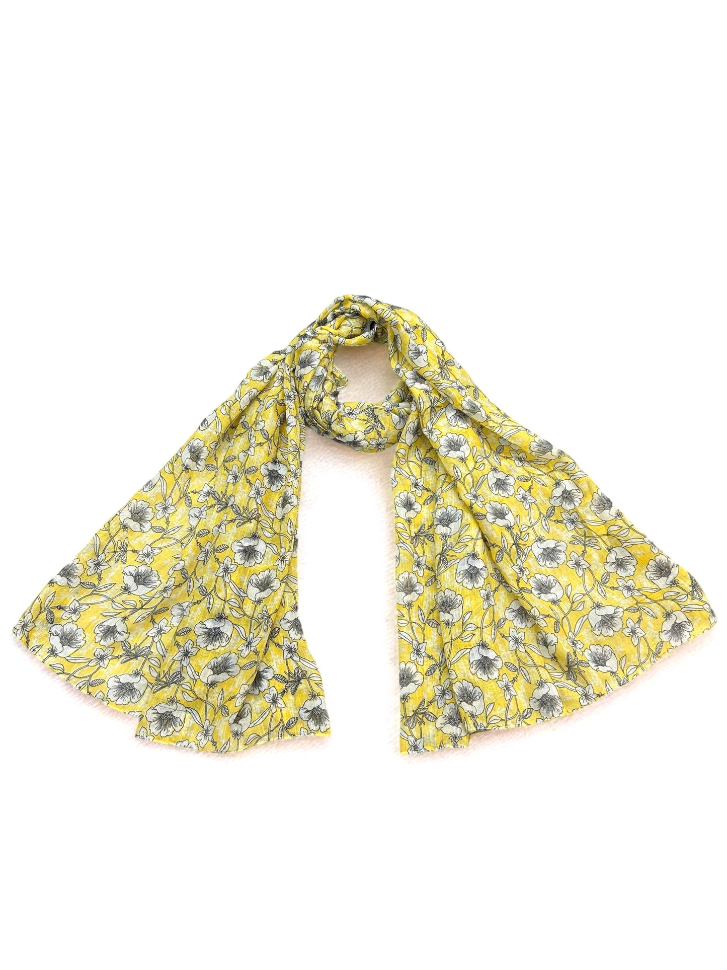 Lemon Black Floral Printed Modal Hijab