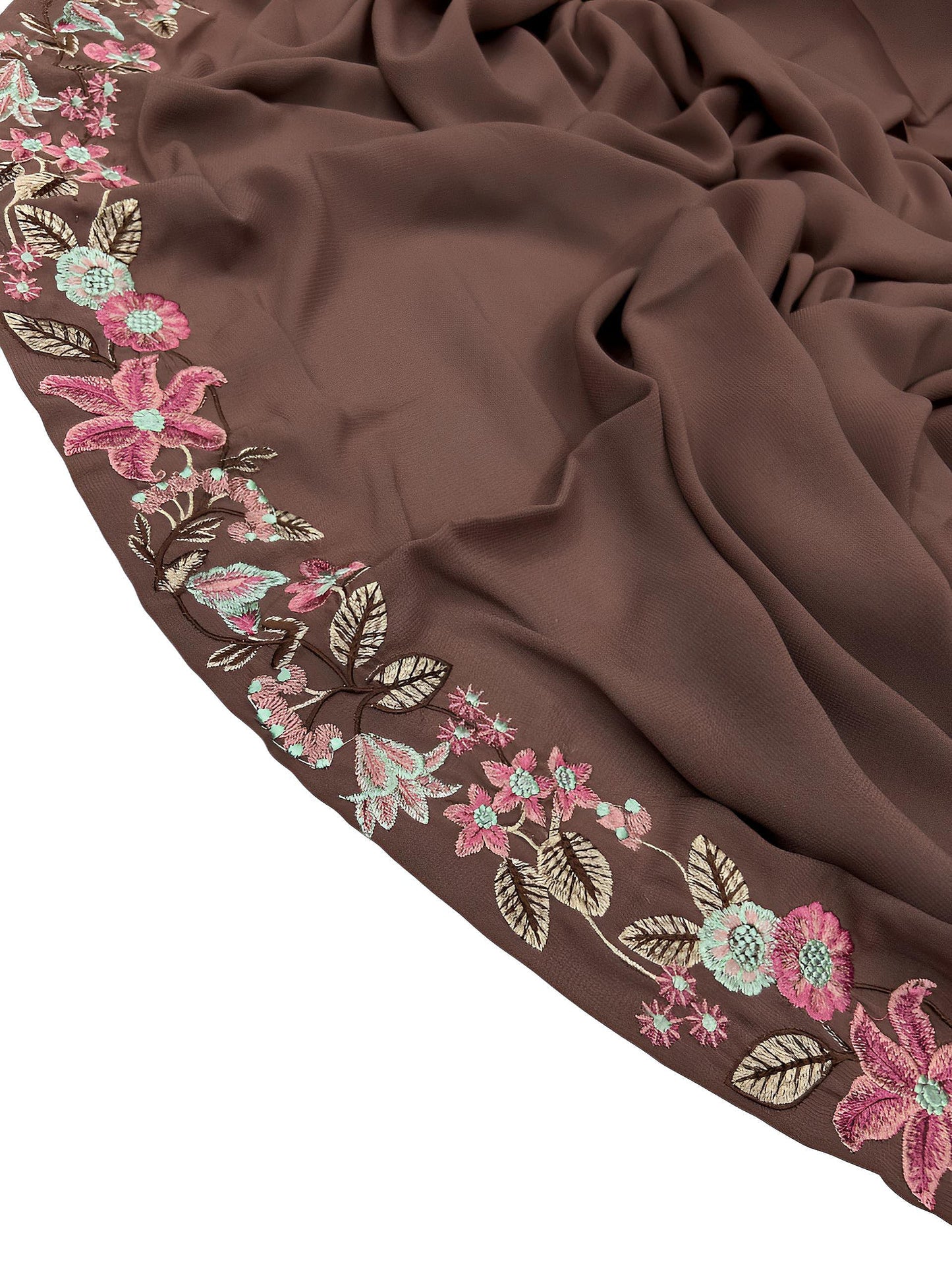 Luxury Russet Brown Floral Border Korean Shaal