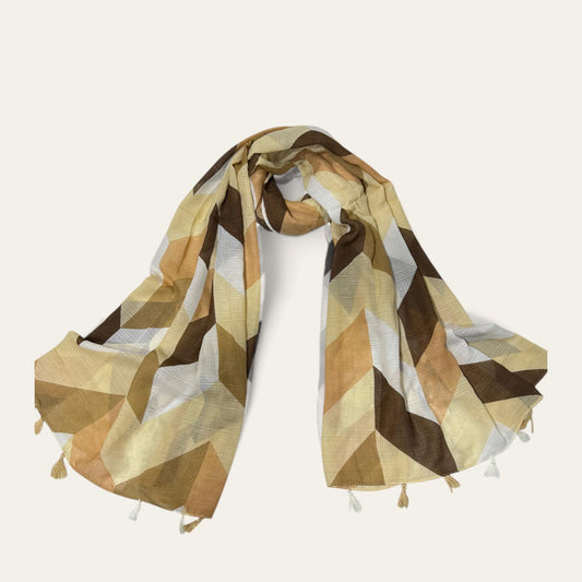 Latte Cream Patterned Printed Modal Hijab