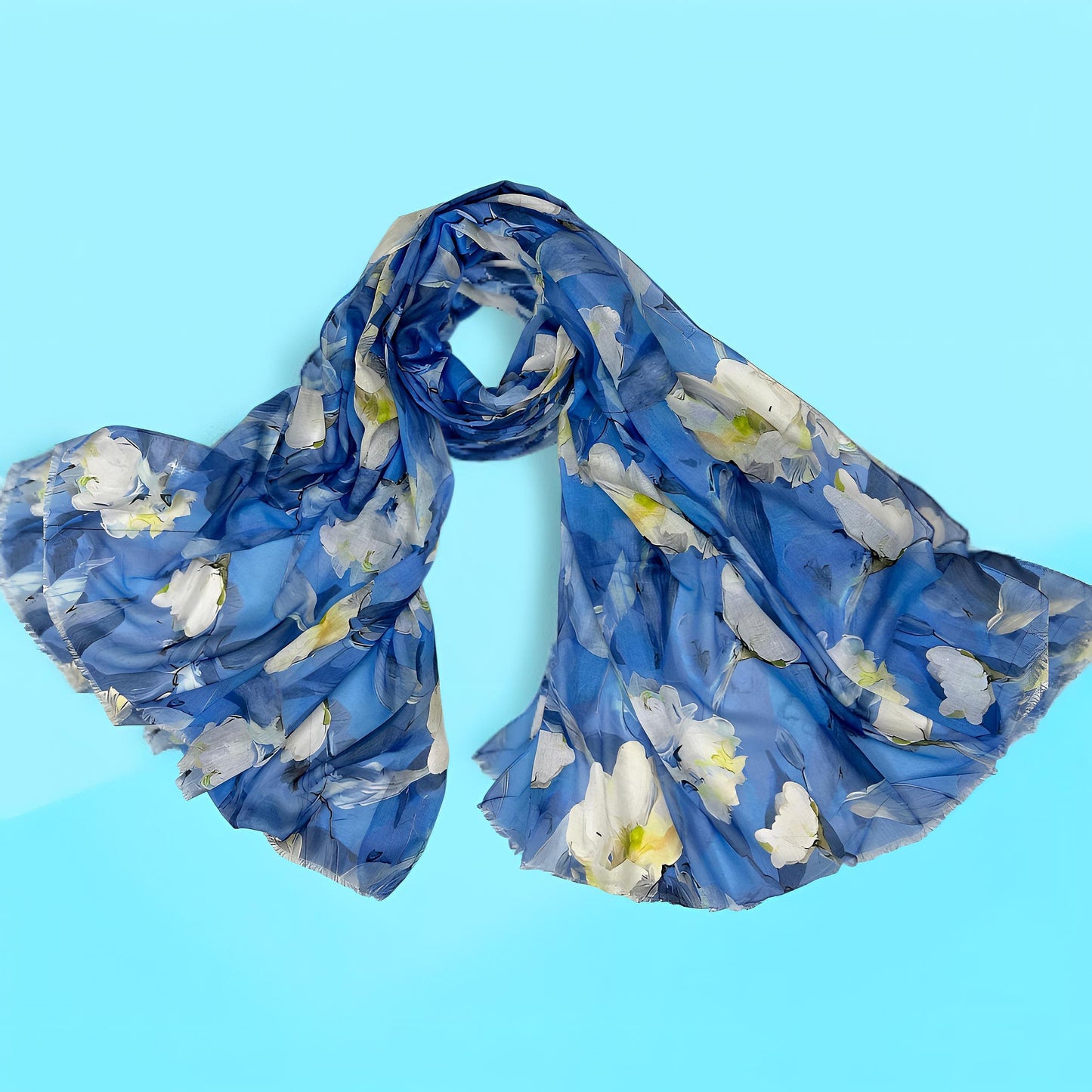 Blue Lily Floral Printed Lawn Hijab