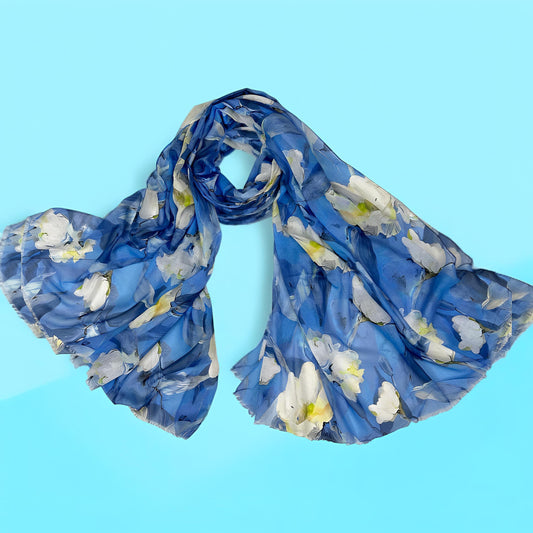 Blue Lily Floral Printed Lawn Hijab